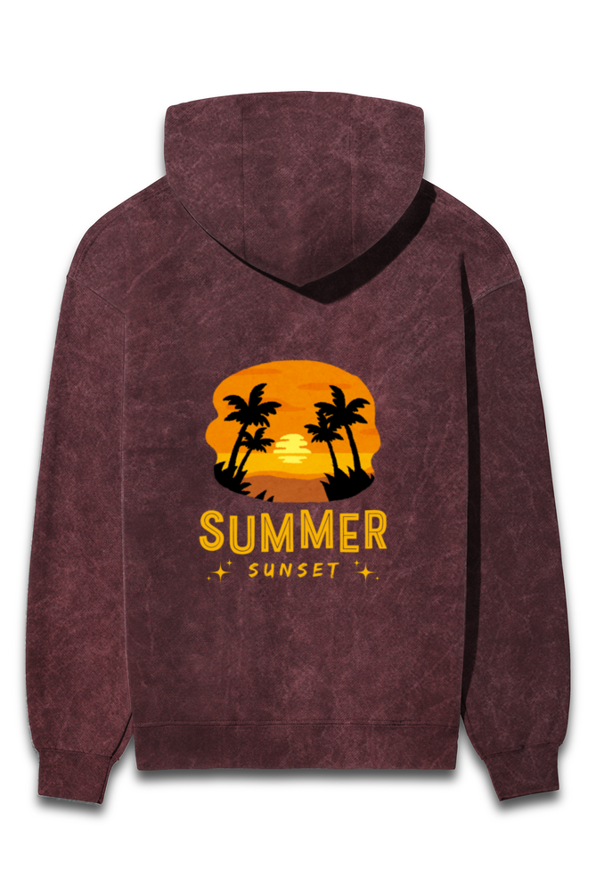 SUMMER SUNSET UNISEX ACID WASH HOODED SWEATSHIRT