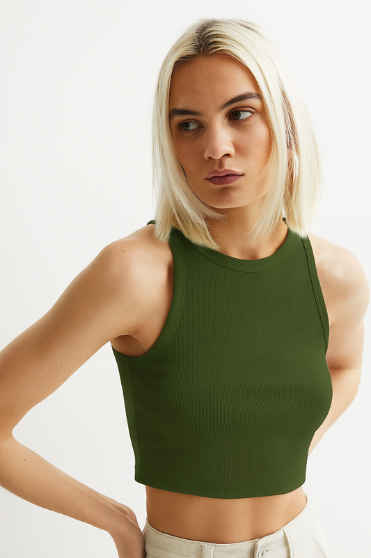 Olive Green Cropped Vest Top