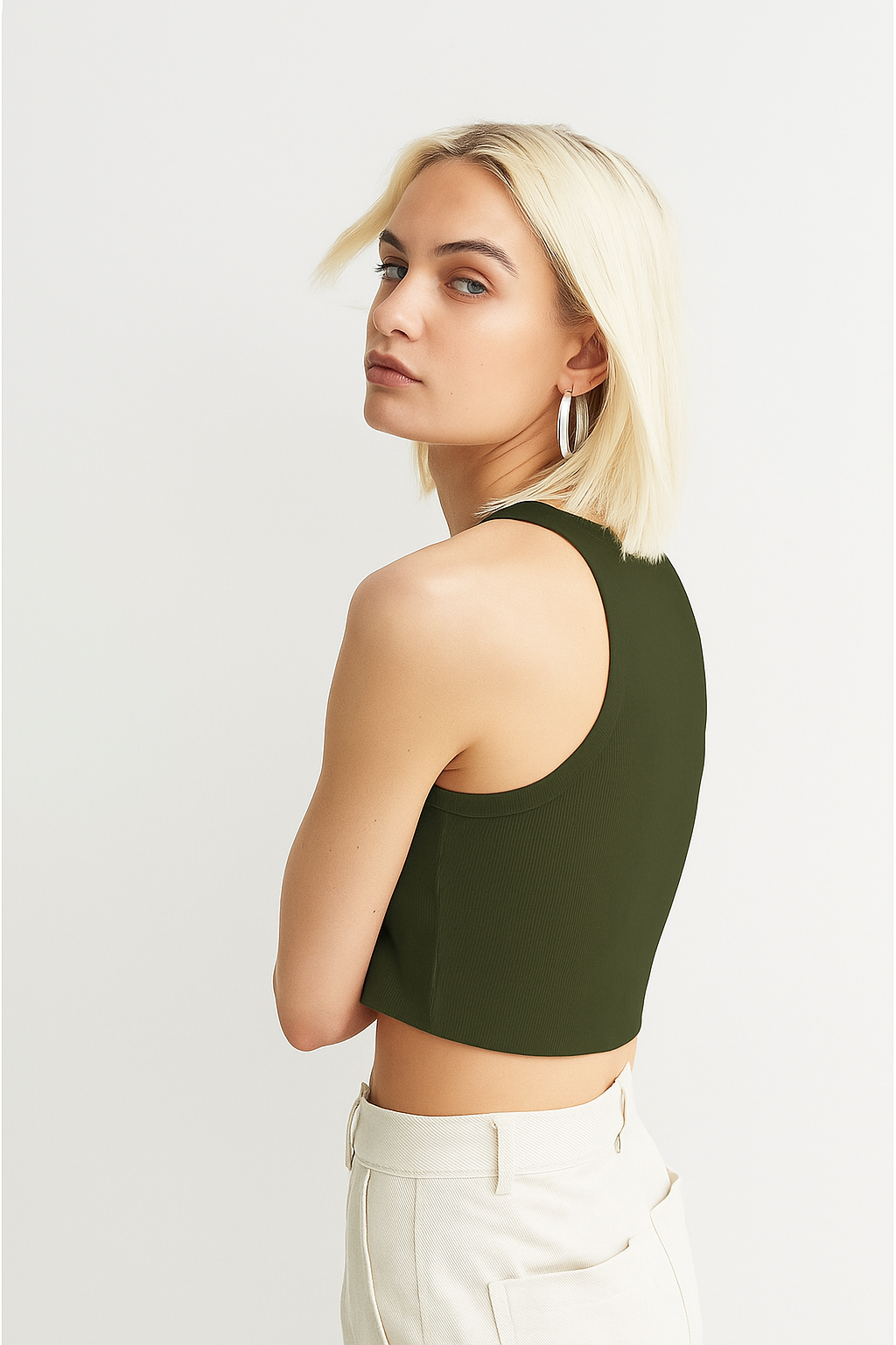 Olive Green Cropped Vest Top